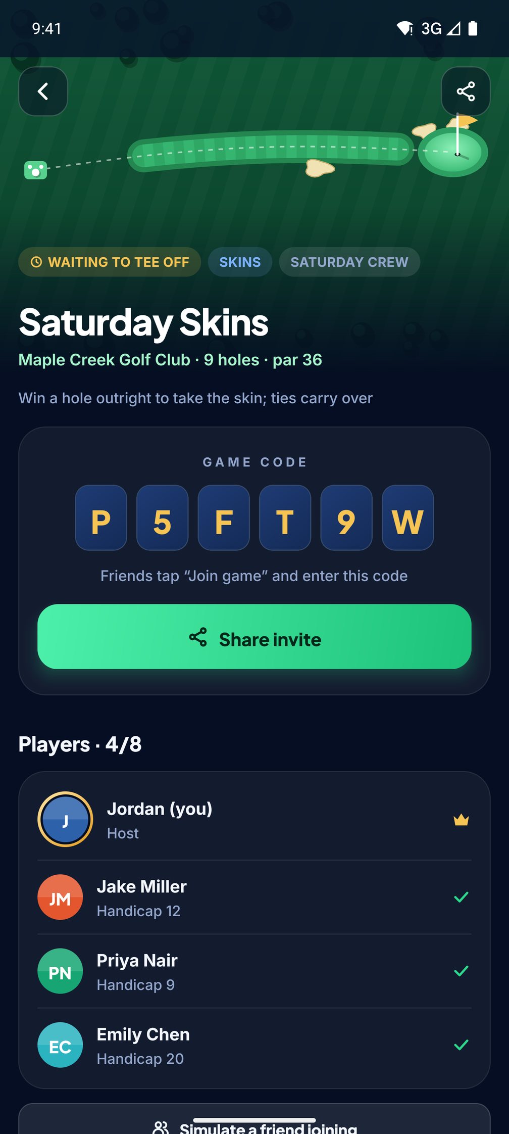 Game lobby with code